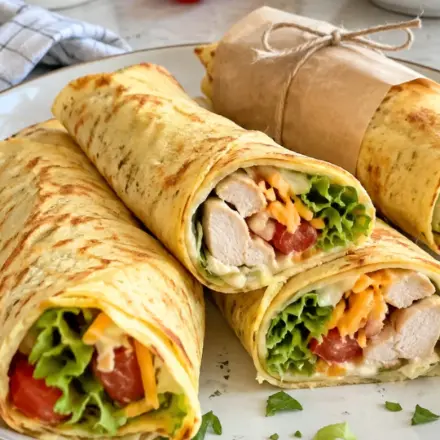 Mini wrapy z kurczakiem, sałatą, pomidorem oraz serem